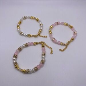Chic Gold and Pink Beaded Bracelet Trio